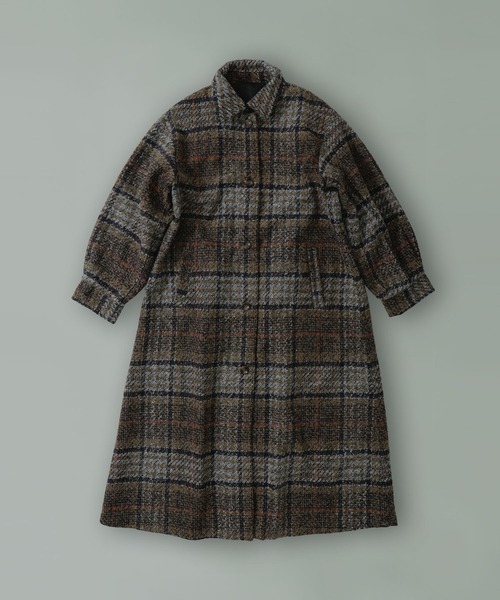 etoll.（エトル）の「チェック柄タックロングコート（ステンカラーコート・レディース・ネイビー/ブラウン/グレー・M/L）」の21枚目の写真