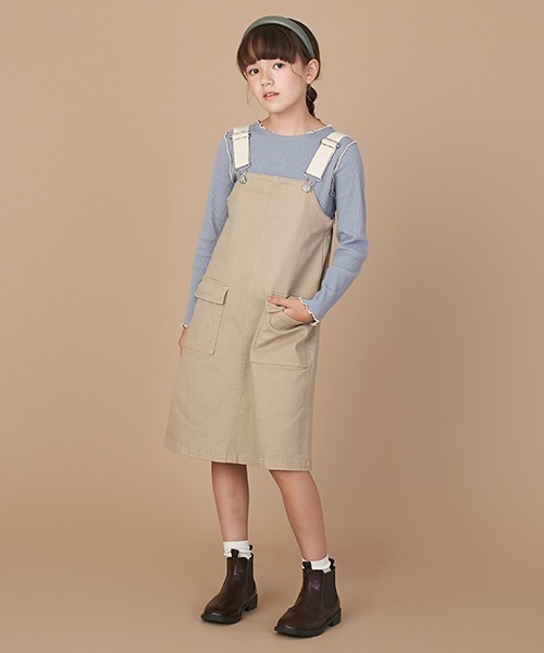 Lycee mine（リセマイン）の「Aラインジャンスカ（ジャンパースカート・キッズ・ブルー/ベージュ・S/M）」の2枚目の写真