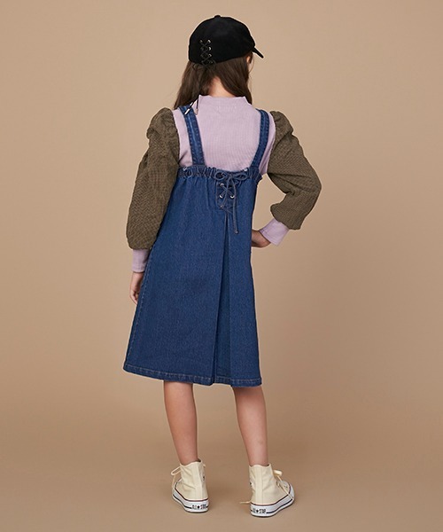 Lycee mine（リセマイン）の「Aラインジャンスカ（ジャンパースカート・キッズ・ブルー/ベージュ・S/M）」の16枚目の写真