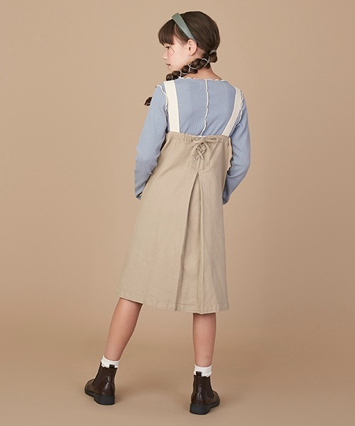 Lycee mine（リセマイン）の「Aラインジャンスカ（ジャンパースカート・キッズ・ブルー/ベージュ・S/M）」の18枚目の写真