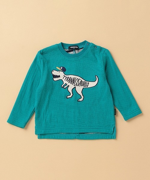 kladskap（クレードスコープ）の「恐竜アップリケ接結長袖Tシャツ（Tシャツ/カットソー・キッズ・ダークオレンジ/ブルーグリーン/ネイビー・110cm/130cm/90cm/100cm/120cm/80ｃｍ）」の2枚目の写真