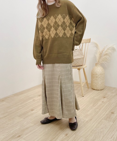 YESTERMORROW ピュアキャメル100%アーガイルニットベージュ38 YESTERMORROW ピュアキャメル100%アーガイルニットベージュ38