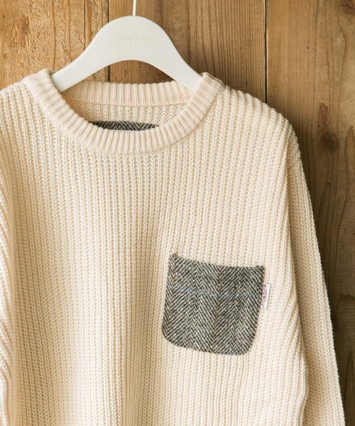 HARRIS TWEED(ハリスツイード)の「ハリスツイードポケット付き畦編みプルオーバー(ニット/セーター・メンズ・ブラウン/ネイビー/オフホワイト/グレー・MEDIUM/LARGE)」の2枚目の写真
