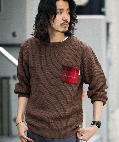 HARRIS TWEED(ハリスツイード)の「ハリスツイードポケット付き畦編みプルオーバー(ニット/セーター・メンズ・ブラウン/ネイビー/オフホワイト/グレー・MEDIUM/LARGE)」の21枚目の写真