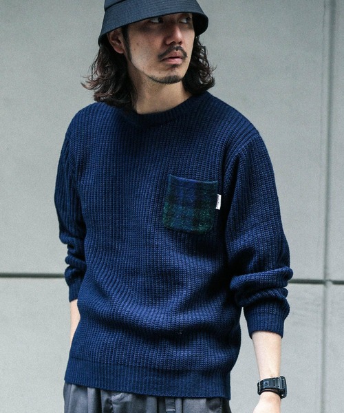 HARRIS TWEED(ハリスツイード)の「ハリスツイードポケット付き畦編みプルオーバー(ニット/セーター・メンズ・ブラウン/ネイビー/オフホワイト/グレー・MEDIUM/LARGE)」の6枚目の写真