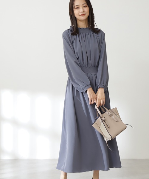 N.(N. Natural Beauty Basic)(エヌエヌナチュラルビューティーベーシック)の「【S Size Line】シャーリングドレープ長袖ワンピース(ワンピース・レディース・ブラック/ピンク/ブルー/グリーン・SMALL/MEDIUM)」の4枚目の写真