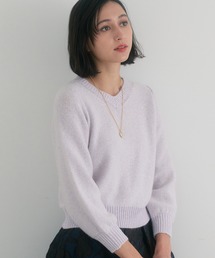 美品☆ANAYI スパンコールモヘヤパフスリーブ　プルオーバー ピンク ニット 美品☆ANAYI スパンコールモヘヤパフスリーブ プルオーバー