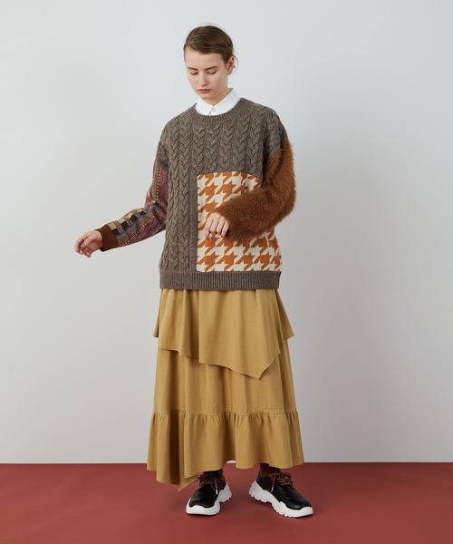 FRAPBOIS（フラボア）の「ミクスドニット（ニット/セーター・レディース・ネイビー/ブラウン・1/2）」の15枚目の写真