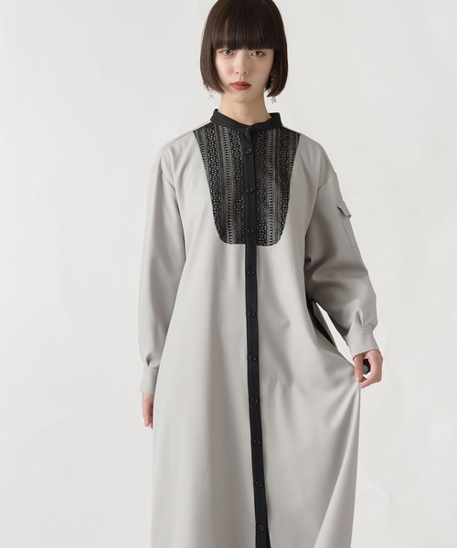 La SRIC（ラスリック）の「La SRIC / レースヨークOP（ワンピース・レディース・グレー/キャメル・38）」の4枚目の写真