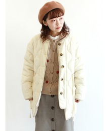 ehka sopo | ウエストリボンひょうたんキルトジャケット(ノーカラージャケット)