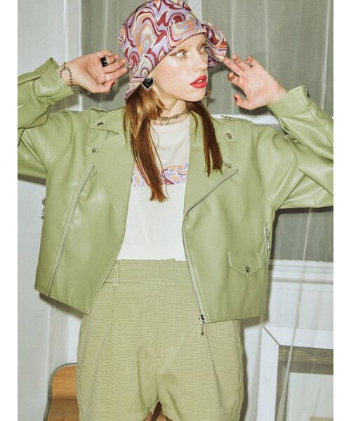 jouetie（ジュエティ）の「タックスリーブライダース（ライダースジャケット・レディース・アイボリー/ブラック/ブラウン/グリーン・MEDIUM）」の4枚目の写真