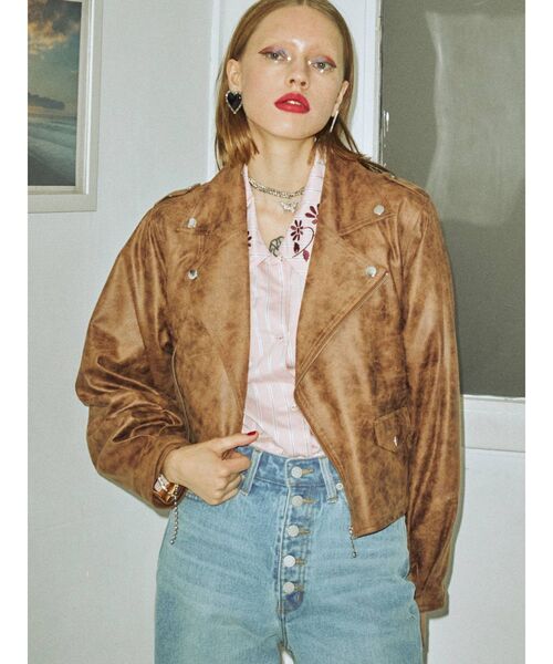 jouetie（ジュエティ）の「タックスリーブライダース（ライダースジャケット・レディース・アイボリー/ブラック/ブラウン/グリーン・MEDIUM）」の19枚目の写真