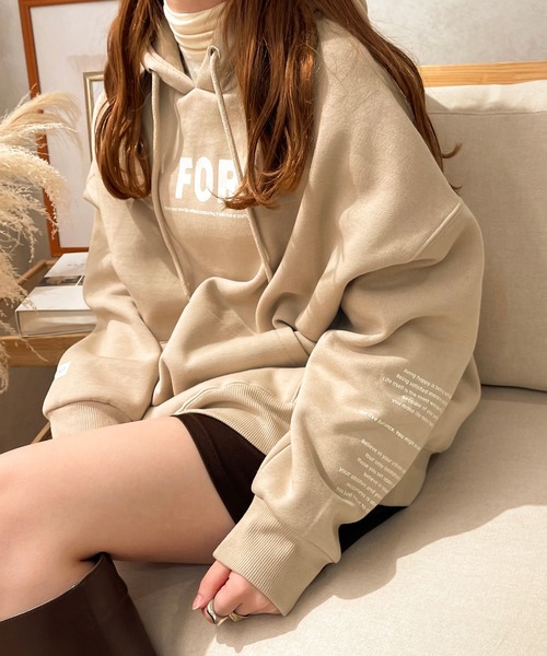 apres jour clair（アプレジュールクレア）の「【apres jour clair】アソートロゴフーディ（パーカー・レディース・アイボリー/ベージュ/ナチュラル/グリーン・フリー/X-LARGE）」の3枚目の写真