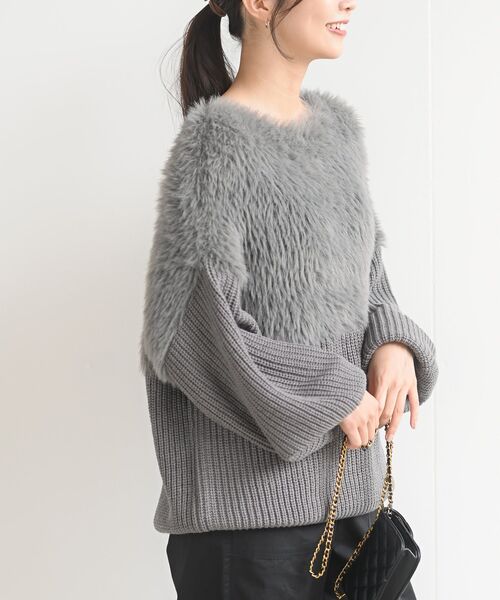 rps(アールピーエス)の「編地切替シャギーニットプルオーバー(ニット/セーター・レディース・チャコールグレー/アイボリー/マスタード/グレイッシュベージュ/ダークグリーン/グレー/ライトグレー/ボルドー・M/フリー)」の4枚目の写真