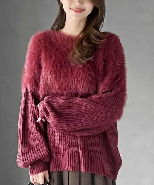 rps(アールピーエス)の「編地切替シャギーニットプルオーバー(ニット/セーター・レディース・チャコールグレー/アイボリー/マスタード/グレイッシュベージュ/ダークグリーン/グレー/ライトグレー/ボルドー・M/フリー)」の8枚目の写真