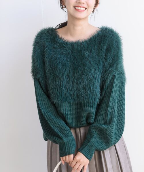 rps(アールピーエス)の「編地切替シャギーニットプルオーバー(ニット/セーター・レディース・チャコールグレー/アイボリー/マスタード/グレイッシュベージュ/ダークグリーン/グレー/ライトグレー/ボルドー・M/フリー)」の6枚目の写真