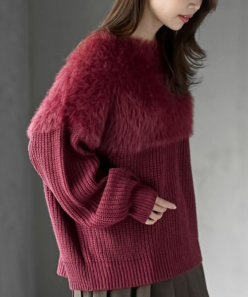 rps(アールピーエス)の「編地切替シャギーニットプルオーバー(ニット/セーター・レディース・チャコールグレー/アイボリー/マスタード/グレイッシュベージュ/ダークグリーン/グレー/ライトグレー/ボルドー・M/フリー)」の19枚目の写真