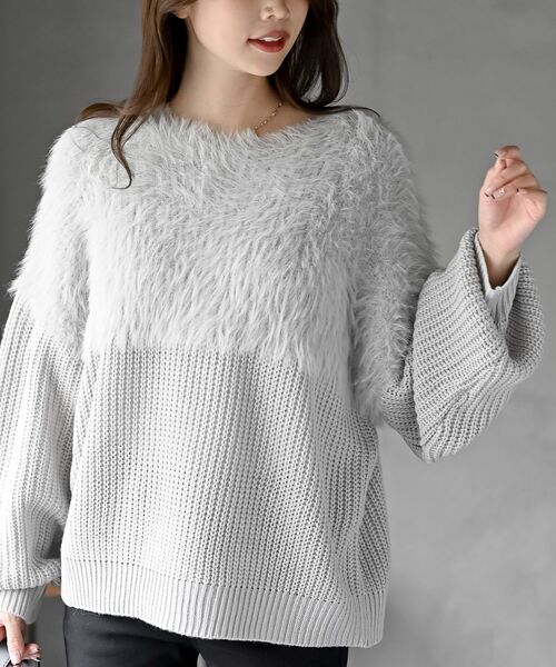 rps(アールピーエス)の「編地切替シャギーニットプルオーバー(ニット/セーター・レディース・チャコールグレー/アイボリー/マスタード/グレイッシュベージュ/ダークグリーン/グレー/ライトグレー/ボルドー・M/フリー)」の14枚目の写真