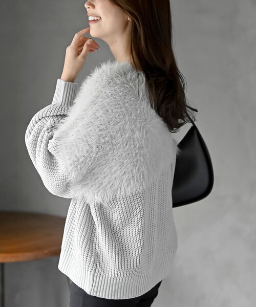 rps(アールピーエス)の「編地切替シャギーニットプルオーバー(ニット/セーター・レディース・チャコールグレー/アイボリー/マスタード/グレイッシュベージュ/ダークグリーン/グレー/ライトグレー/ボルドー・M/フリー)」の13枚目の写真