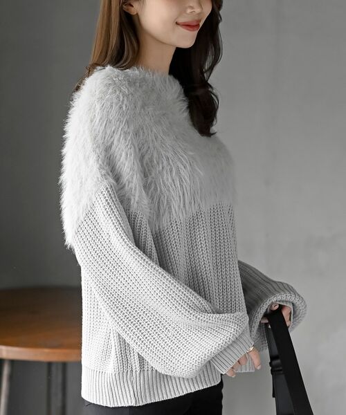 rps(アールピーエス)の「編地切替シャギーニットプルオーバー(ニット/セーター・レディース・チャコールグレー/アイボリー/マスタード/グレイッシュベージュ/ダークグリーン/グレー/ライトグレー/ボルドー・M/フリー)」の11枚目の写真