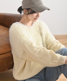 編地切替シャギーニットプルオーバー