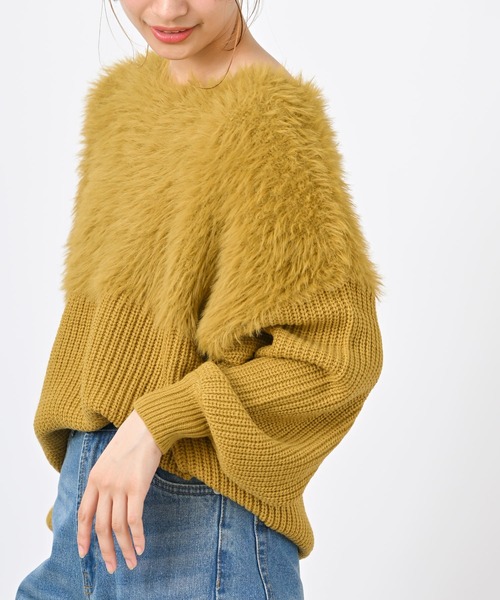 rps(アールピーエス)の「編地切替シャギーニットプルオーバー(ニット/セーター・レディース・チャコールグレー/アイボリー/マスタード/グレイッシュベージュ/ダークグリーン/グレー/ライトグレー/ボルドー・M/フリー)」の7枚目の写真