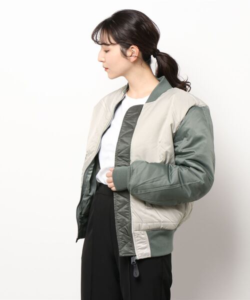 N.（N. Natural Beauty Basic）（エヌエヌナチュラルビューティーベーシック）の「【ALPHA】MA-1　カラーブロッキングジャケット（MA-1・レディース・カーキ・SMALL）」の7枚目の写真
