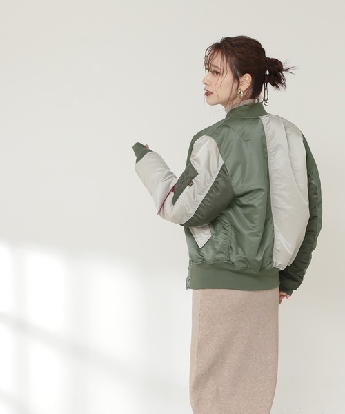 N.（N. Natural Beauty Basic）（エヌエヌナチュラルビューティーベーシック）の「【ALPHA】MA-1　カラーブロッキングジャケット（MA-1・レディース・カーキ・SMALL）」の11枚目の写真
