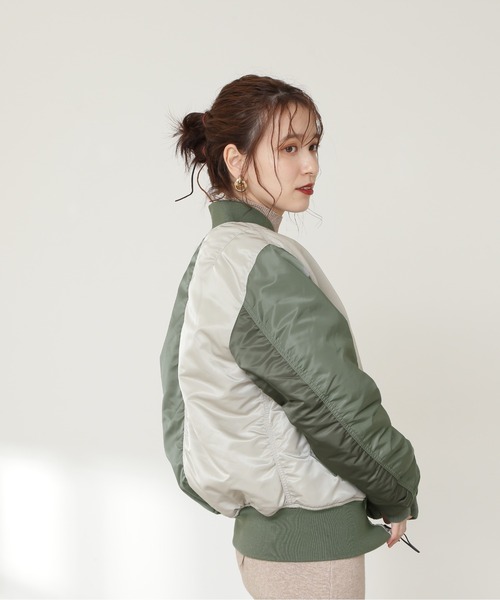 N.（N. Natural Beauty Basic）（エヌエヌナチュラルビューティーベーシック）の「【ALPHA】MA-1　カラーブロッキングジャケット（MA-1・レディース・カーキ・SMALL）」の12枚目の写真