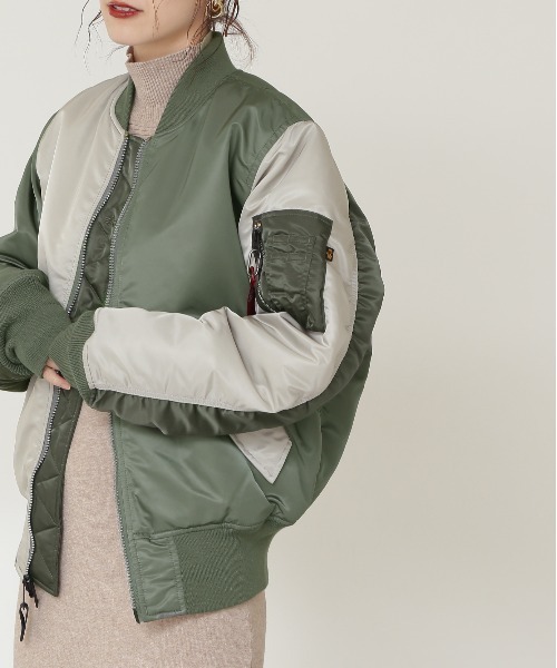 N.（N. Natural Beauty Basic）（エヌエヌナチュラルビューティーベーシック）の「【ALPHA】MA-1　カラーブロッキングジャケット（MA-1・レディース・カーキ・SMALL）」の13枚目の写真