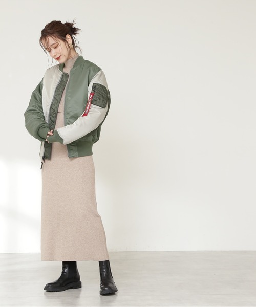 N.（N. Natural Beauty Basic）（エヌエヌナチュラルビューティーベーシック）の「【ALPHA】MA-1　カラーブロッキングジャケット（MA-1・レディース・カーキ・SMALL）」の9枚目の写真