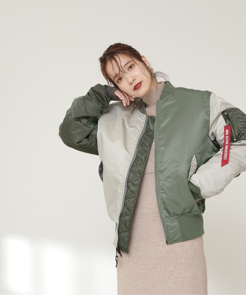 N.（N. Natural Beauty Basic）（エヌエヌナチュラルビューティーベーシック）の「【ALPHA】MA-1　カラーブロッキングジャケット（MA-1・レディース・カーキ・SMALL）」の10枚目の写真