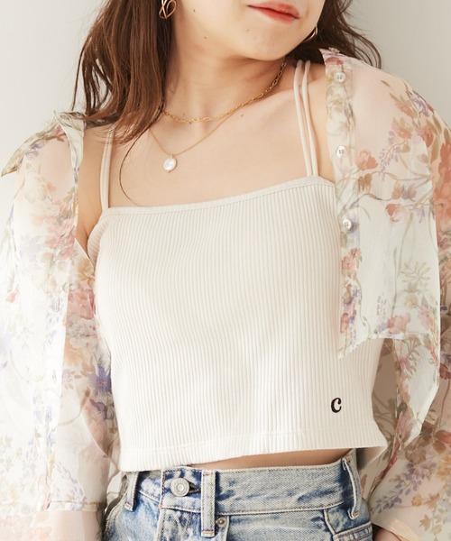 Chico（チコ）の「【WEB限定サイズあり】ショート丈パット付きバッククロスベアキャミ（キャミソール・レディース・アイボリー/ブラック/グレー/ピンク・FREE/X-SMALL）」の2枚目の写真