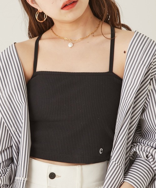 Chico（チコ）の「【WEB限定サイズあり】ショート丈パット付きバッククロスベアキャミ（キャミソール・レディース・アイボリー/ブラック/グレー/ピンク・FREE/X-SMALL）」の3枚目の写真