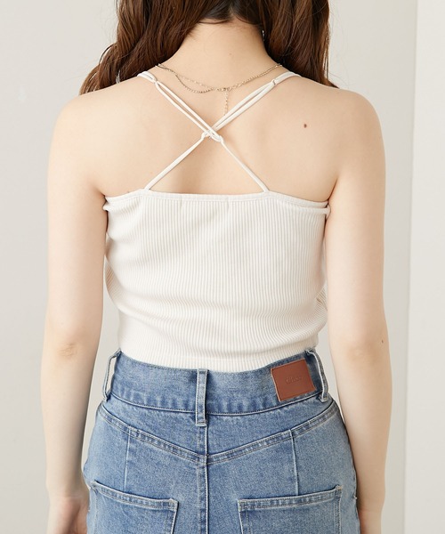 Chico（チコ）の「【WEB限定サイズあり】ショート丈パット付きバッククロスベアキャミ（キャミソール・レディース・アイボリー/ブラック/グレー/ピンク・FREE/X-SMALL）」の5枚目の写真
