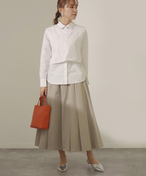 AULI（アウリィ）の「【低身長向けサイズ】ミモレ丈アシンメトリーフレアプリーツスカート（スカート・レディース・ベージュ/ネイビー/イエロー・S/XS）」の15枚目の写真