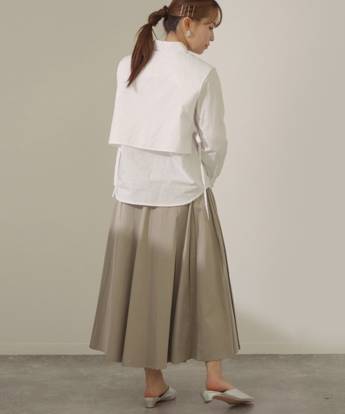 AULI（アウリィ）の「【低身長向けサイズ】ミモレ丈アシンメトリーフレアプリーツスカート（スカート・レディース・ベージュ/ネイビー/イエロー・S/XS）」の11枚目の写真