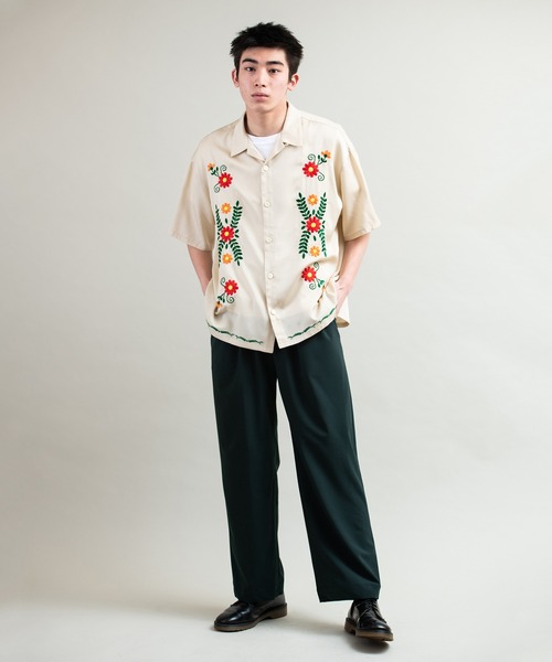 DISCOVERED(ディスカバード)の「DISCOVERED ディスカバード / FLOWER STITCH S/S OPEN COLLAR SHIRTS フラワーステッチビッグシルエットオープンカラーシャツ / DC-NPF22-SH-04(シャツ/ブラウス・メンズ・ベージュ/グリーン・1/3)」の9枚目の写真