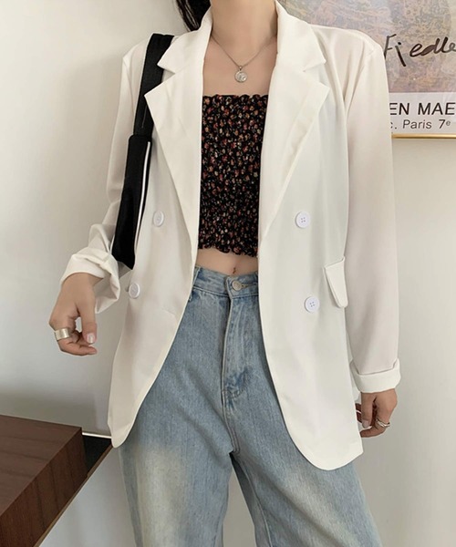 shopnikoniko(ショップニコニコ)の「テーラードジャケット(テーラードジャケット・レディース・ホワイト/ピンク・フリー)」の2枚目の写真