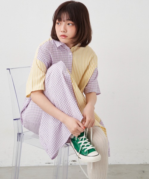 MERLOT(メルロー)の「チェック×ストライプシャツワンピース(ワンピース・レディース・ブラック/イエロー・FREE)」の22枚目の写真