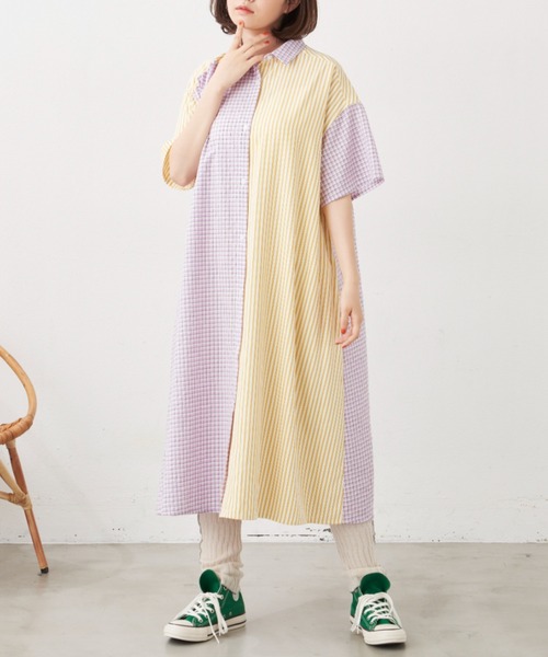 MERLOT(メルロー)の「チェック×ストライプシャツワンピース(ワンピース・レディース・ブラック/イエロー・FREE)」の21枚目の写真
