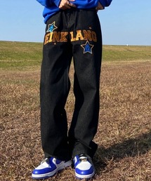 A'GEM/9 × .kom『ARULE/アルール』ファイヤー レタリング ワッペン ワイドシルエット デニムパンツ