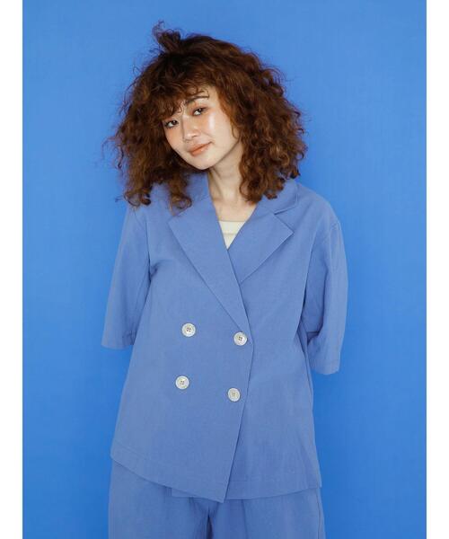 koe（コエ）の「麻見えエンボス半袖ジャケット＊（テーラードジャケット・レディース・ブラック/ブルー/グリーン/アイボリー・M）」の19枚目の写真