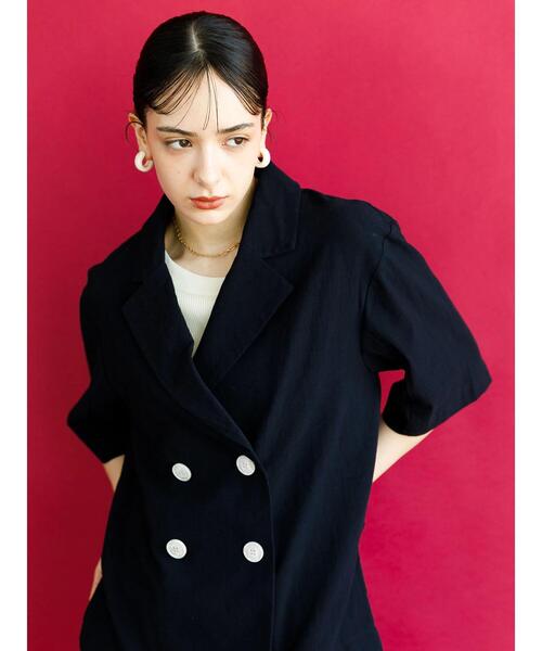 koe（コエ）の「麻見えエンボス半袖ジャケット＊（テーラードジャケット・レディース・ブラック/ブルー/グリーン/アイボリー・M）」の20枚目の写真
