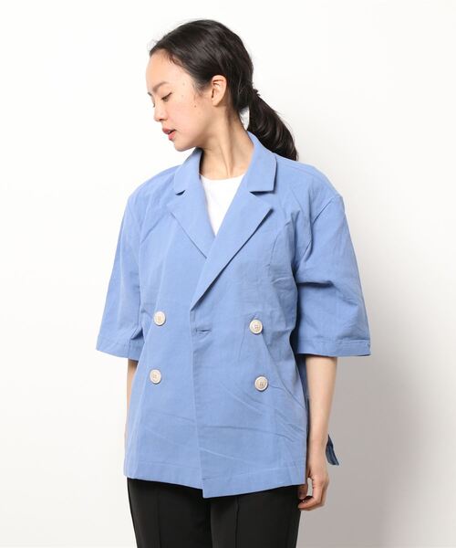 koe（コエ）の「麻見えエンボス半袖ジャケット＊（テーラードジャケット・レディース・ブラック/ブルー/グリーン/アイボリー・M）」の17枚目の写真