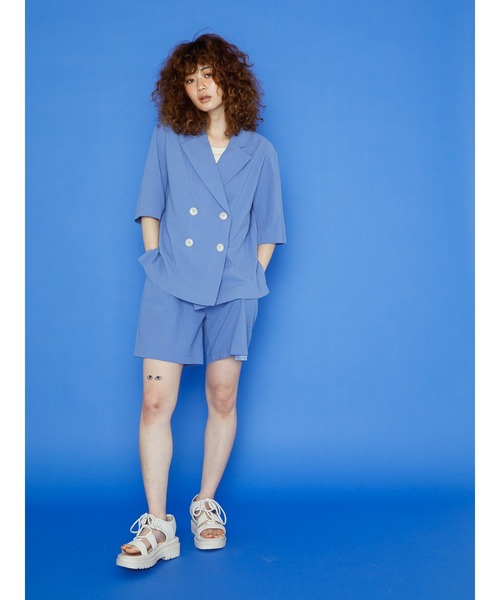 koe（コエ）の「麻見えエンボス半袖ジャケット＊（テーラードジャケット・レディース・ブラック/ブルー/グリーン/アイボリー・M）」の8枚目の写真