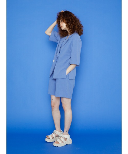 koe（コエ）の「麻見えエンボス半袖ジャケット＊（テーラードジャケット・レディース・ブラック/ブルー/グリーン/アイボリー・M）」の9枚目の写真