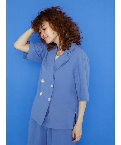 koe（コエ）の「麻見えエンボス半袖ジャケット＊（テーラードジャケット・レディース・ブラック/ブルー/グリーン/アイボリー・M）」の16枚目の写真