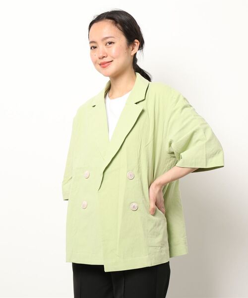 koe（コエ）の「麻見えエンボス半袖ジャケット＊（テーラードジャケット・レディース・ブラック/ブルー/グリーン/アイボリー・M）」の18枚目の写真