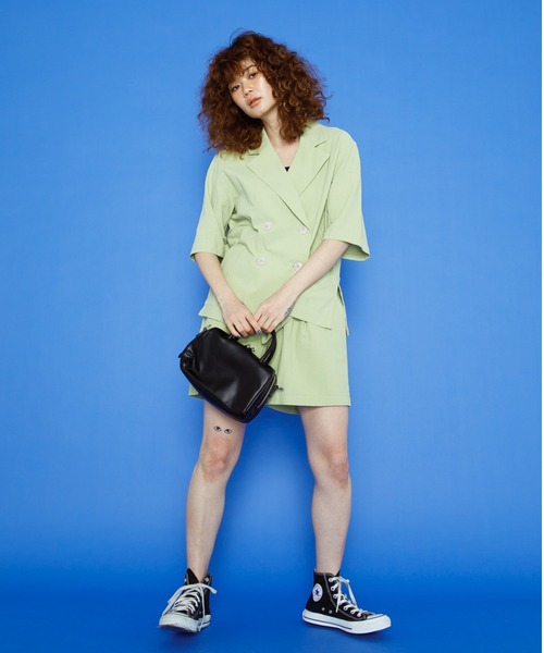 koe（コエ）の「麻見えエンボス半袖ジャケット＊（テーラードジャケット・レディース・ブラック/ブルー/グリーン/アイボリー・M）」の14枚目の写真